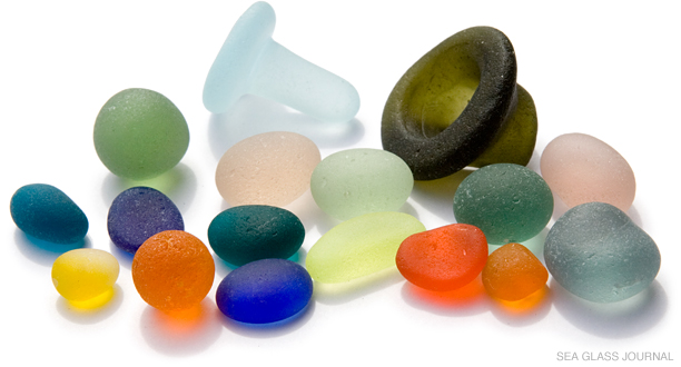 Examples of some colorful and rare sea glass.