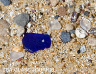 Cobalt blue sea glass is not a rare find on this beach.