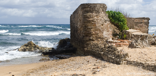 Sea glass near old ruins.