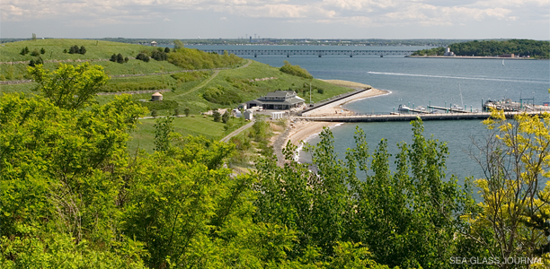 A panoramic view of Spectacle Island