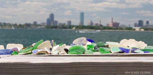 Sea Glass with the city of Boston in the Background